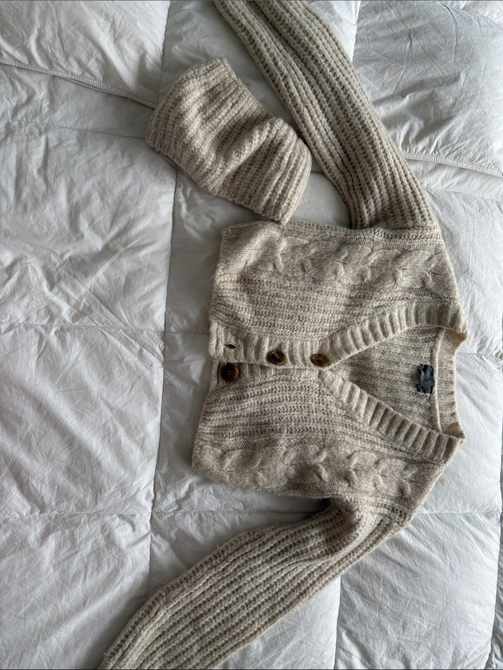 Cozy Cream Cable-Knit Button Cardigan Sweater with sweater knit tube top set